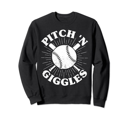 Pitch N Giggles Baseball Mom Sweatshirt - Unique Graphic for Adults - T-Shirt, Sweatshirt, Hoodie