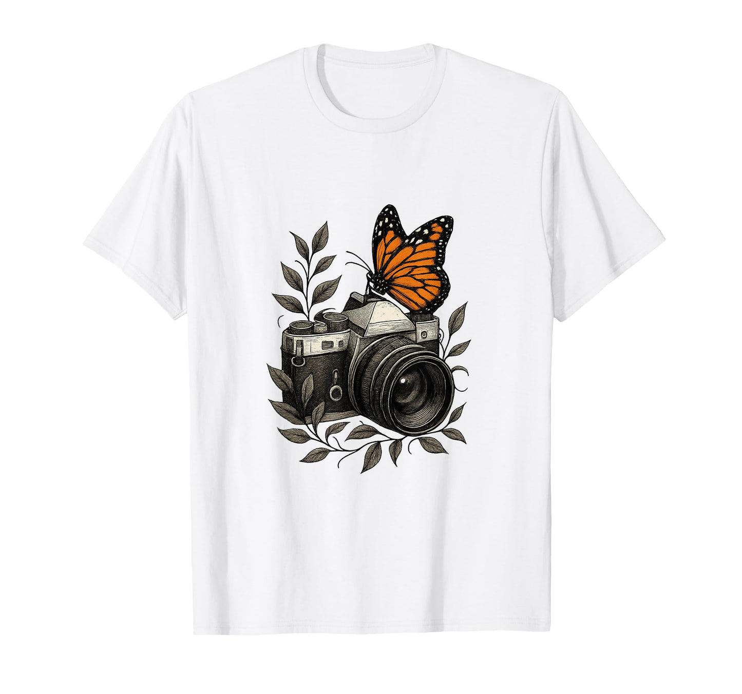 Camera Monarch Butterfly Nature Art T-Shirt - Graphic Print Men Women - T-Shirt, Sweatshirt, Hoodie