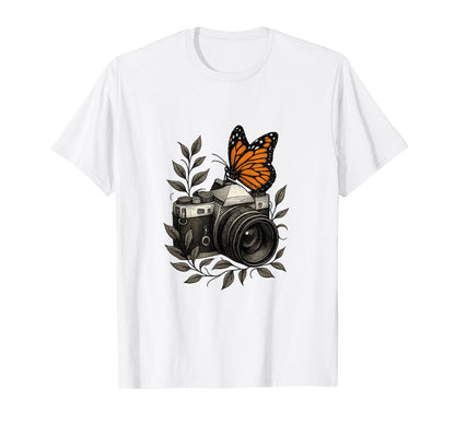 Camera Monarch Butterfly Nature Art T-Shirt - Graphic Print Men Women - T-Shirt, Sweatshirt, Hoodie