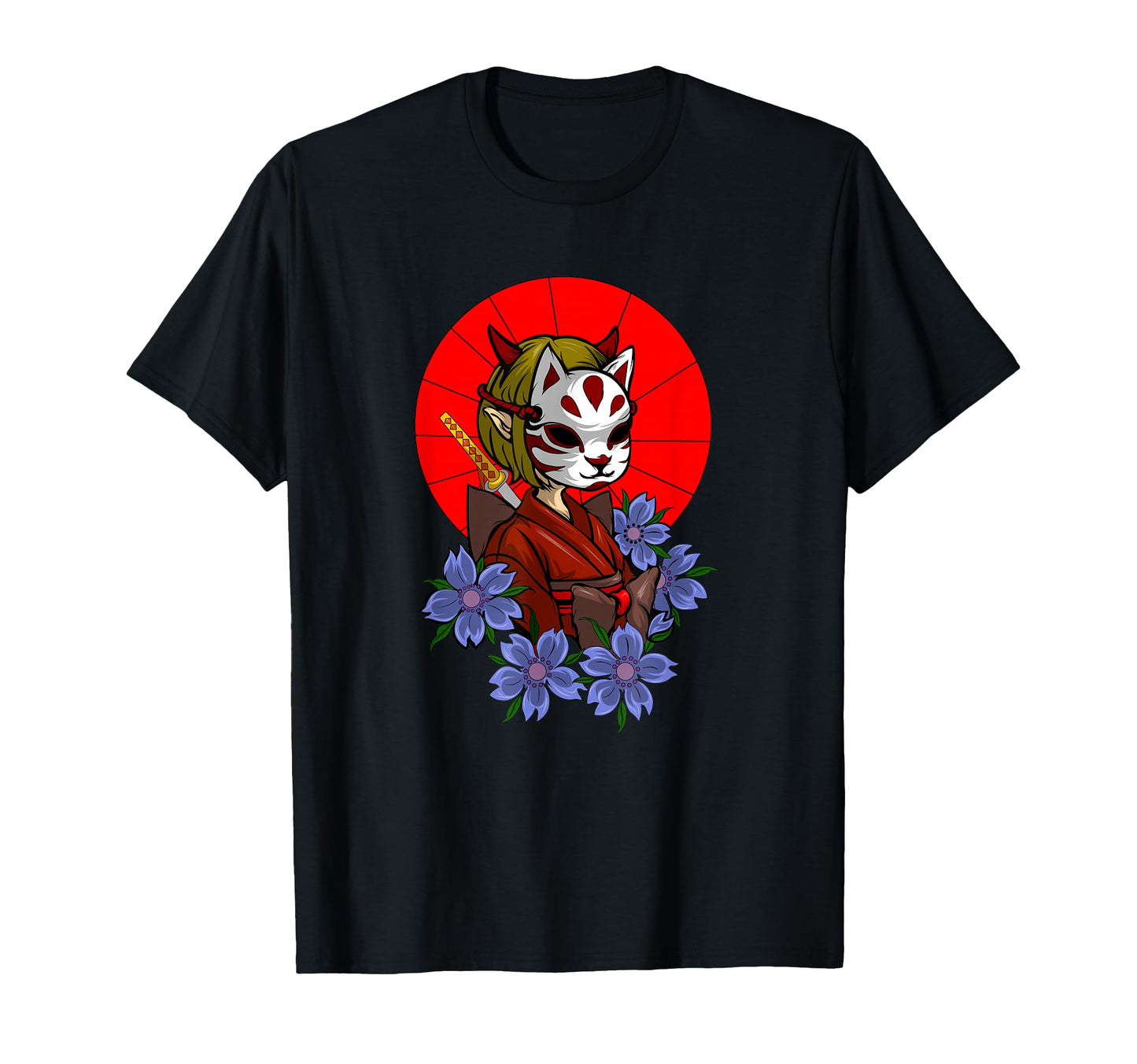 Japanese Kitsune Cat Aesthetic Edgy T-Shirt - Custom Art Print Men Women - T-Shirt, Sweatshirt, Hoodie