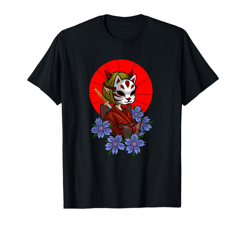 Japanese Kitsune Cat Aesthetic Edgy T-Shirt - Custom Art Print Men Women - T-Shirt, Sweatshirt, Hoodie