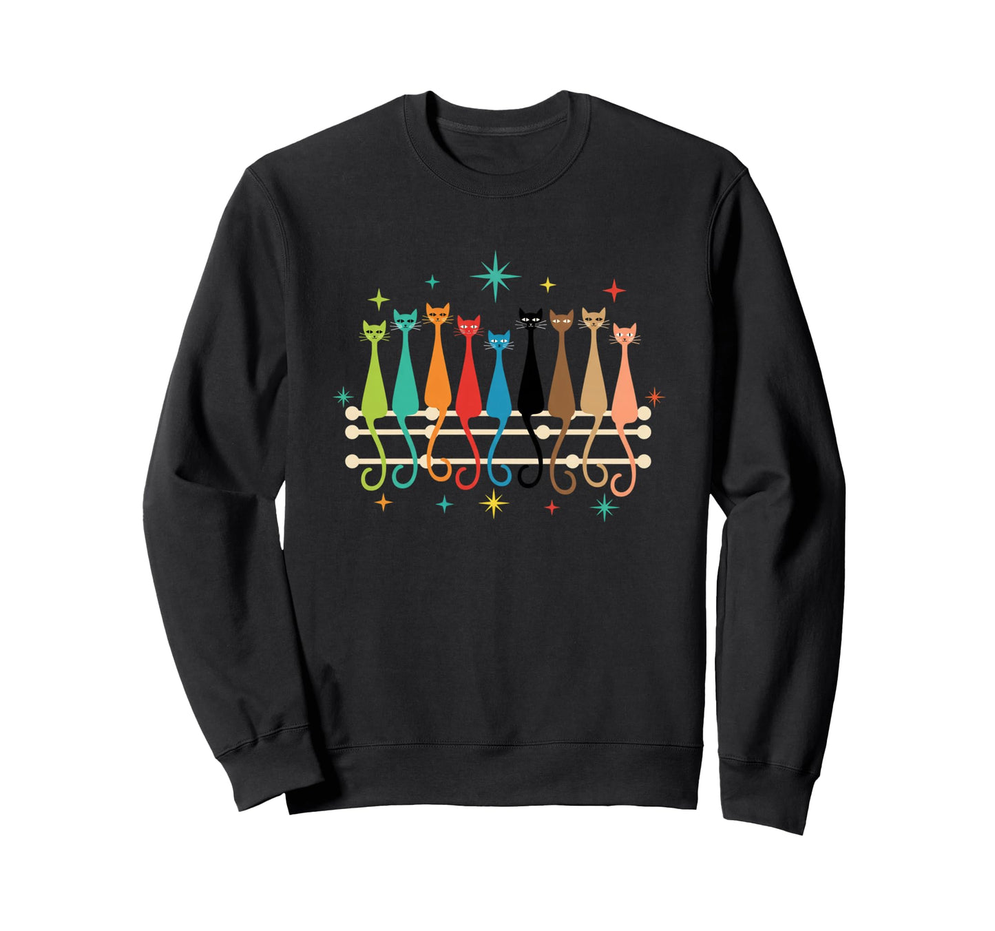 Cat Musical Rainbow Cats Mid Century Sweatshirt - Minimalist Print Unisex - T-Shirt, Sweatshirt, Hoodie