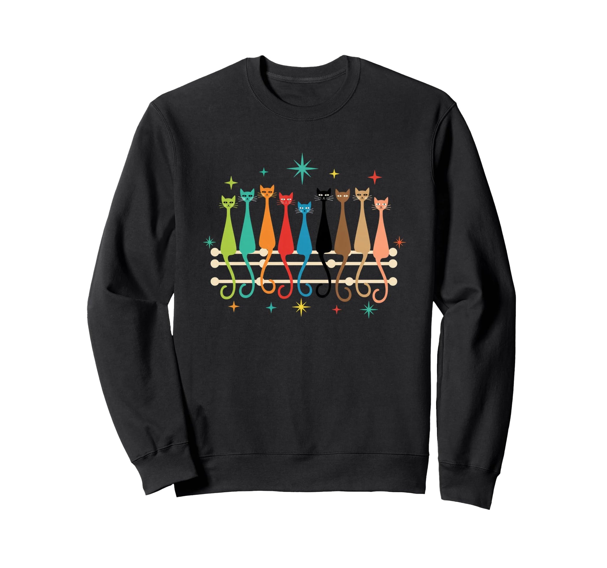 Cat Musical Rainbow Cats Mid Century Sweatshirt - Minimalist Print Unisex - T-Shirt, Sweatshirt, Hoodie