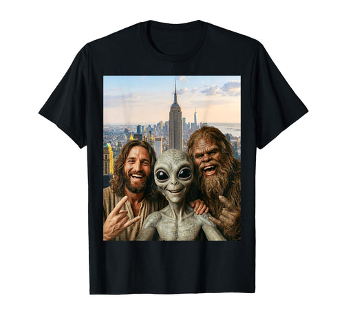 Funny Bigfoot Alien Jesus Rock Hand T-Shirt - Unique Graphic Men Women - T-Shirt, Sweatshirt, Hoodie