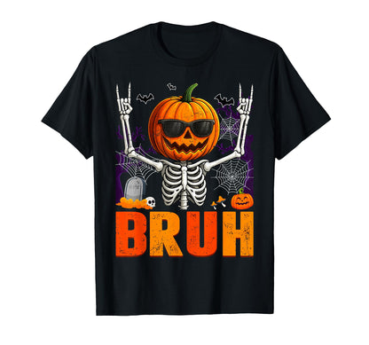 Bruh Rock Skeleton Jack O Lantern T-Shirt - Unique Graphic for Adults - T-Shirt, Sweatshirt, Hoodie