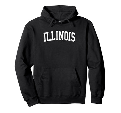Illinois Distressed White Varsity Text Hoodie - Novelty Apparel Men Women - T-Shirt, Sweatshirt, Hoodie