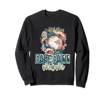 Artsy Baseball Mom Flowers Unique Sweatshirt - Graphic Print for Adults - T-Shirt, Sweatshirt, Hoodie