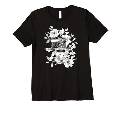 Womens Photographer Coffee Camera T-Shirt - Fun Novelty Design for Adults - T-Shirt, Sweatshirt, Hoodie
