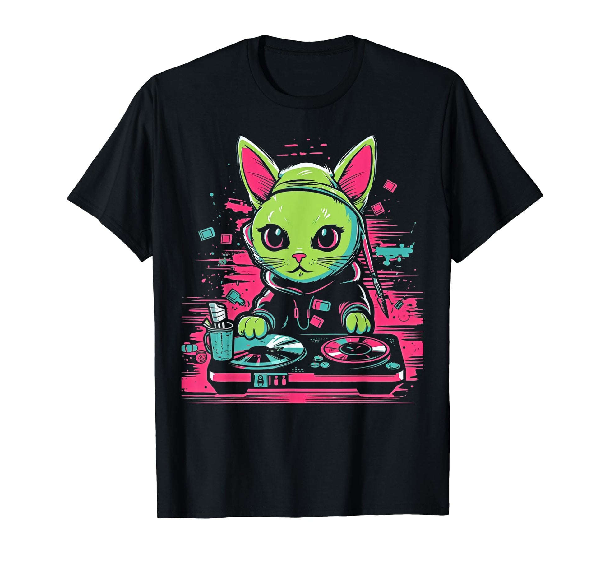 Kawaii Cat Dj Japanese Edm Y2K T-Shirt - Unique Graphic for Adults - T-Shirt, Sweatshirt, Hoodie
