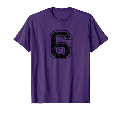 Number 6 Six Varsity Distressed Sport T-Shirt - Custom Art Print Unisex - T-Shirt, Sweatshirt, Hoodie