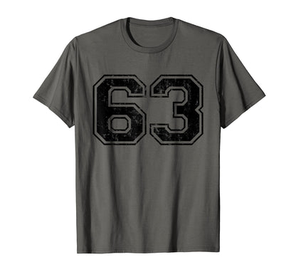Number 63 Varsity Distressed Sport T-Shirt - Unique Graphic for Adults - T-Shirt, Sweatshirt, Hoodie