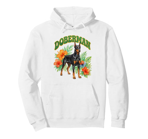 Doberman Groovy Floral Watercolor Boho Hoodie - Novelty Apparel for Adults - T-Shirt, Sweatshirt, Hoodie