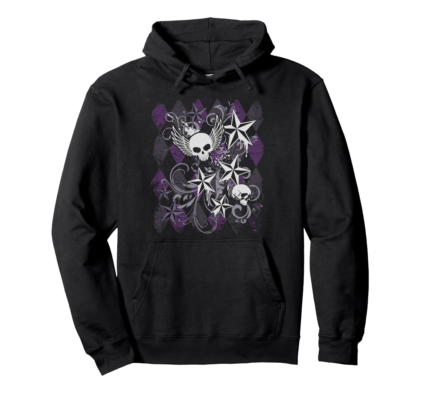Y2K Grunge Skull Wings Star Purple Hoodie - Aesthetic Graphic for Adults - T-Shirt, Sweatshirt, Hoodie