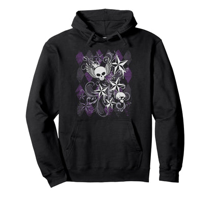 Y2K Grunge Skull Wings Star Purple Hoodie - Aesthetic Graphic for Adults - T-Shirt, Sweatshirt, Hoodie