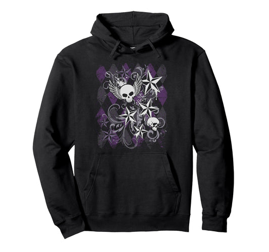 Y2K Grunge Skull Wings Star Purple Hoodie - Aesthetic Graphic for Adults - T-Shirt, Sweatshirt, Hoodie