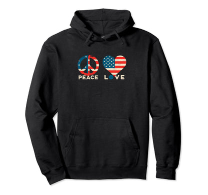 Peace Love And Usa Peace Symbol America Lover Hoodie - Graphic Print Unisex - T-Shirt, Sweatshirt, Hoodie