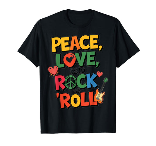 Peace Love And Rock N Roll Music T-Shirt - Minimalist Print for Adults - T-Shirt, Sweatshirt, Hoodie