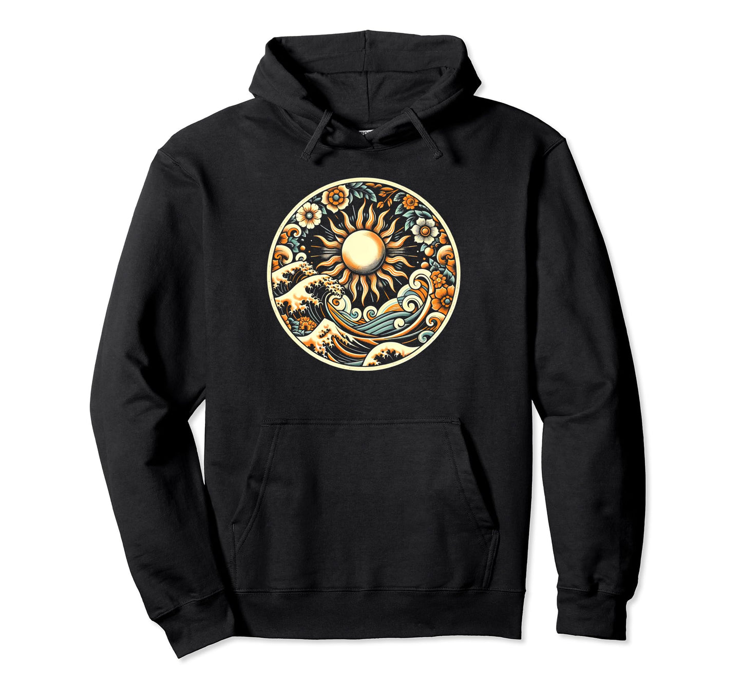 Boho Floral Sun Ocean Wave 70S Hippie Hoodie - Novelty Apparel Men Women - T-Shirt, Sweatshirt, Hoodie