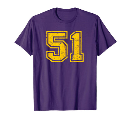 Number 51 Sport Yellow Varsity Number T-Shirt - Custom Art Print for Adults - T-Shirt, Sweatshirt, Hoodie