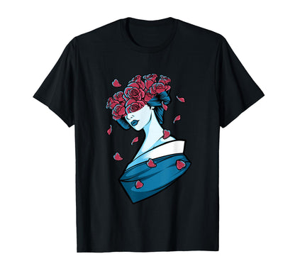 Geisha Cherry Red Roses Grunge T-Shirt - Casual Everyday Wear for Adults - T-Shirt, Sweatshirt, Hoodie