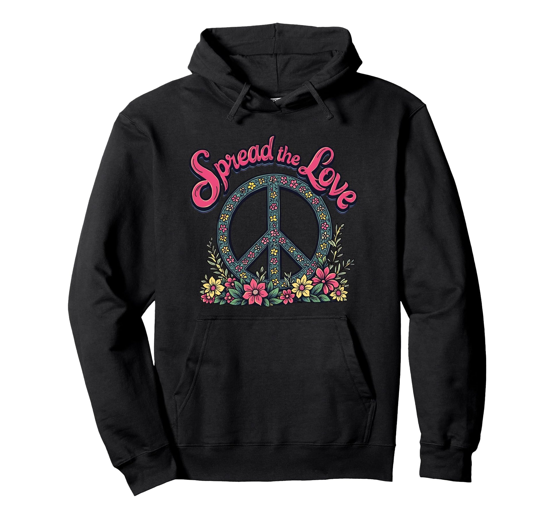 Peace Sign Floral Spread Love Hippie Hoodie - Trendy Graphic for Adults - T-Shirt, Sweatshirt, Hoodie