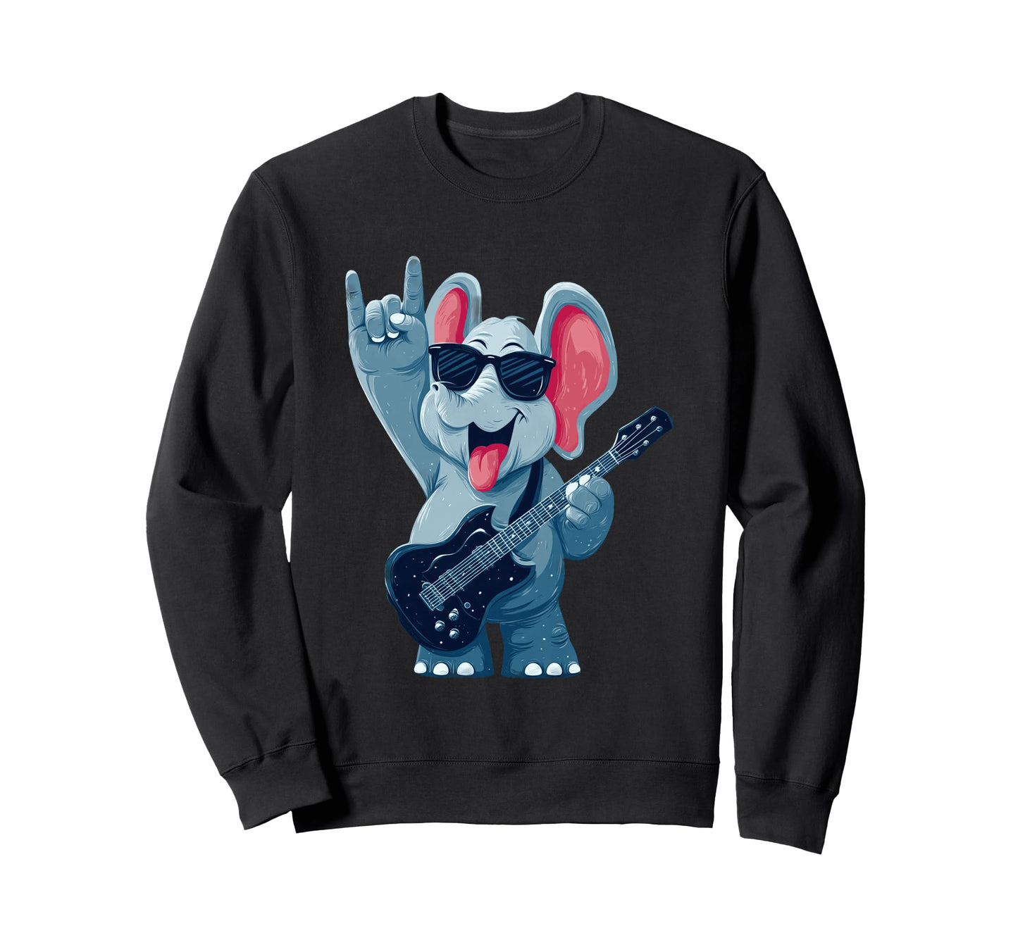 Rock Elephant Guitar Player Sweatshirt - Casual Everyday Wear for Adults - T-Shirt, Sweatshirt, Hoodie