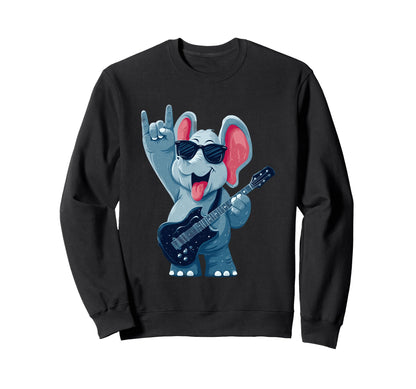 Rock Elephant Guitar Player Sweatshirt - Casual Everyday Wear for Adults - T-Shirt, Sweatshirt, Hoodie
