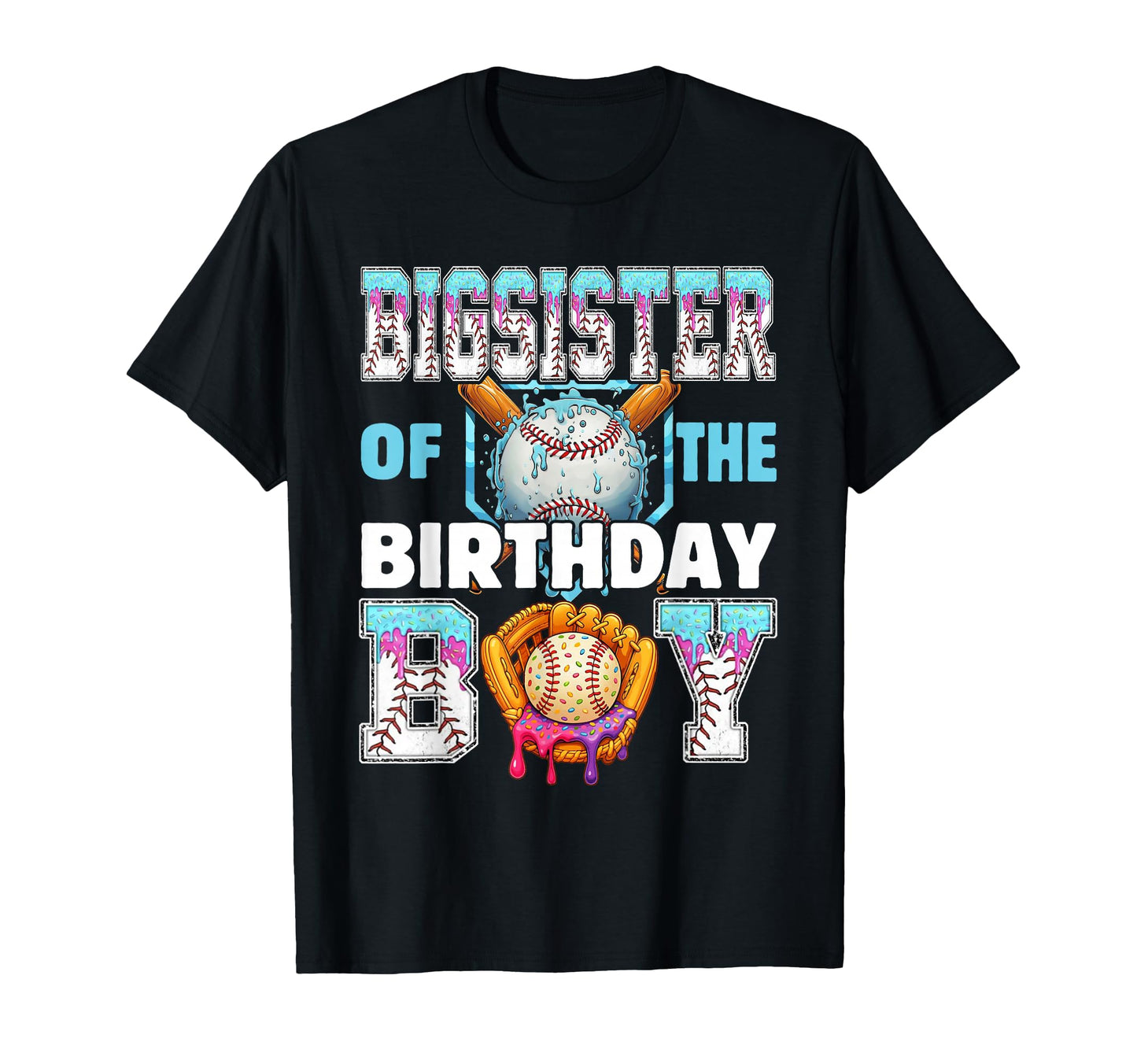 Baseball Ice Cream Drip Big Sister T-Shirt - Novelty Apparel for Adults - T-Shirt, Sweatshirt, Hoodie
