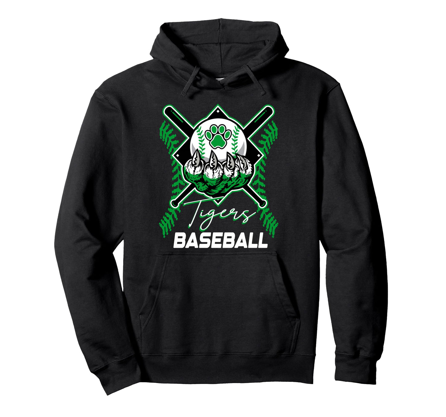 Tigers Baseball Mom Game Day Paw Green Hoodie - Graphic Print for Adults - T-Shirt, Sweatshirt, Hoodie