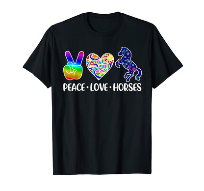 Peace Love Horses Hoodie - Unique Graphic Men Women - T-Shirt, Sweatshirt, Hoodie