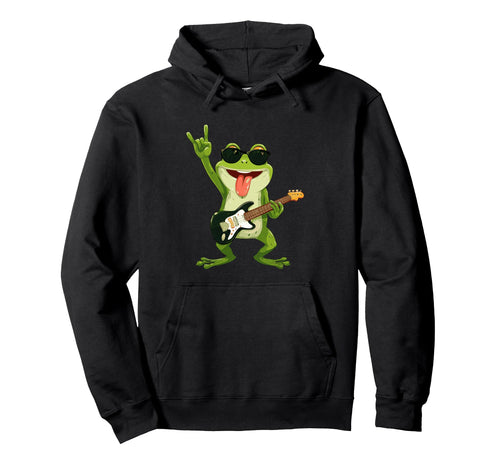 Rock Frog Guitar Player Cartoon Hoodie - Casual Everyday Wear for Adults - T-Shirt, Sweatshirt, Hoodie