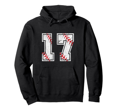Baseball 17 Jersey Number Hoodie - Fun Novelty Design Unisex - T-Shirt, Sweatshirt, Hoodie
