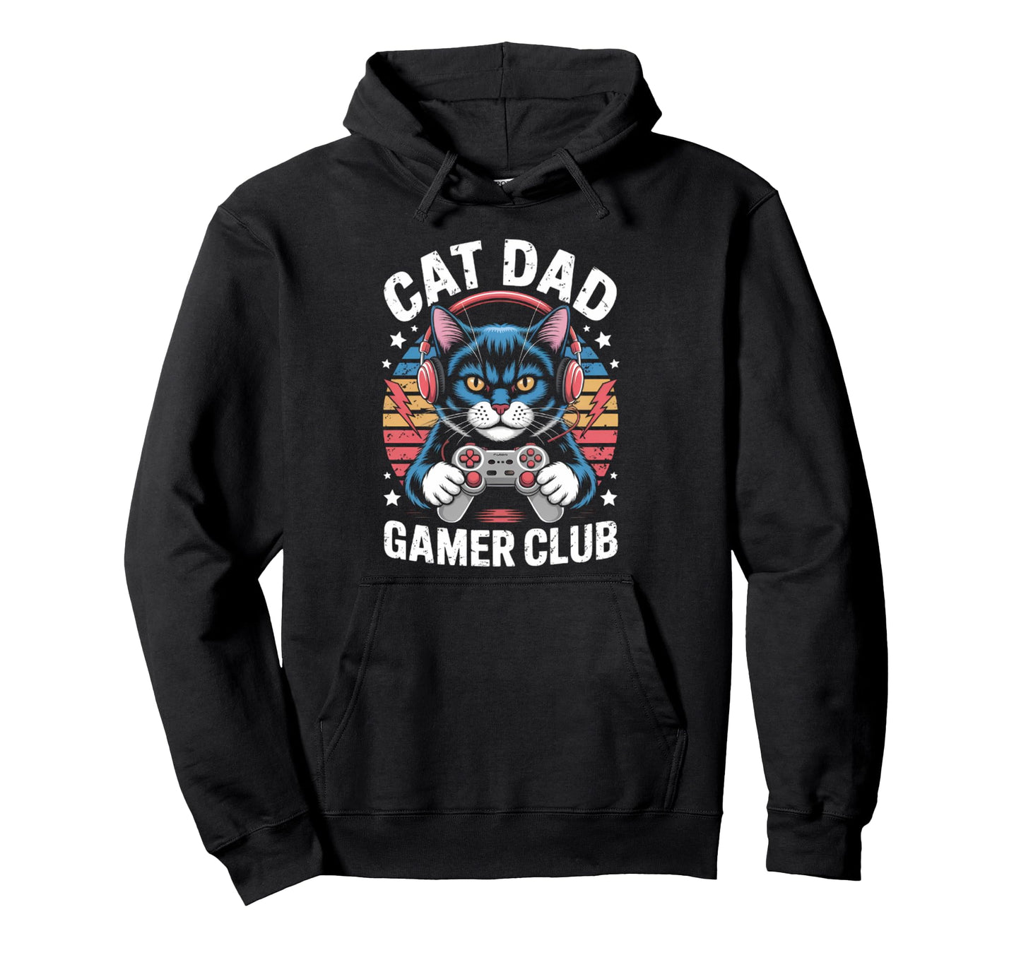 Funny Cat Dad Gamer Club Him Video Hoodie - Aesthetic Graphic for Adults - T-Shirt, Sweatshirt, Hoodie