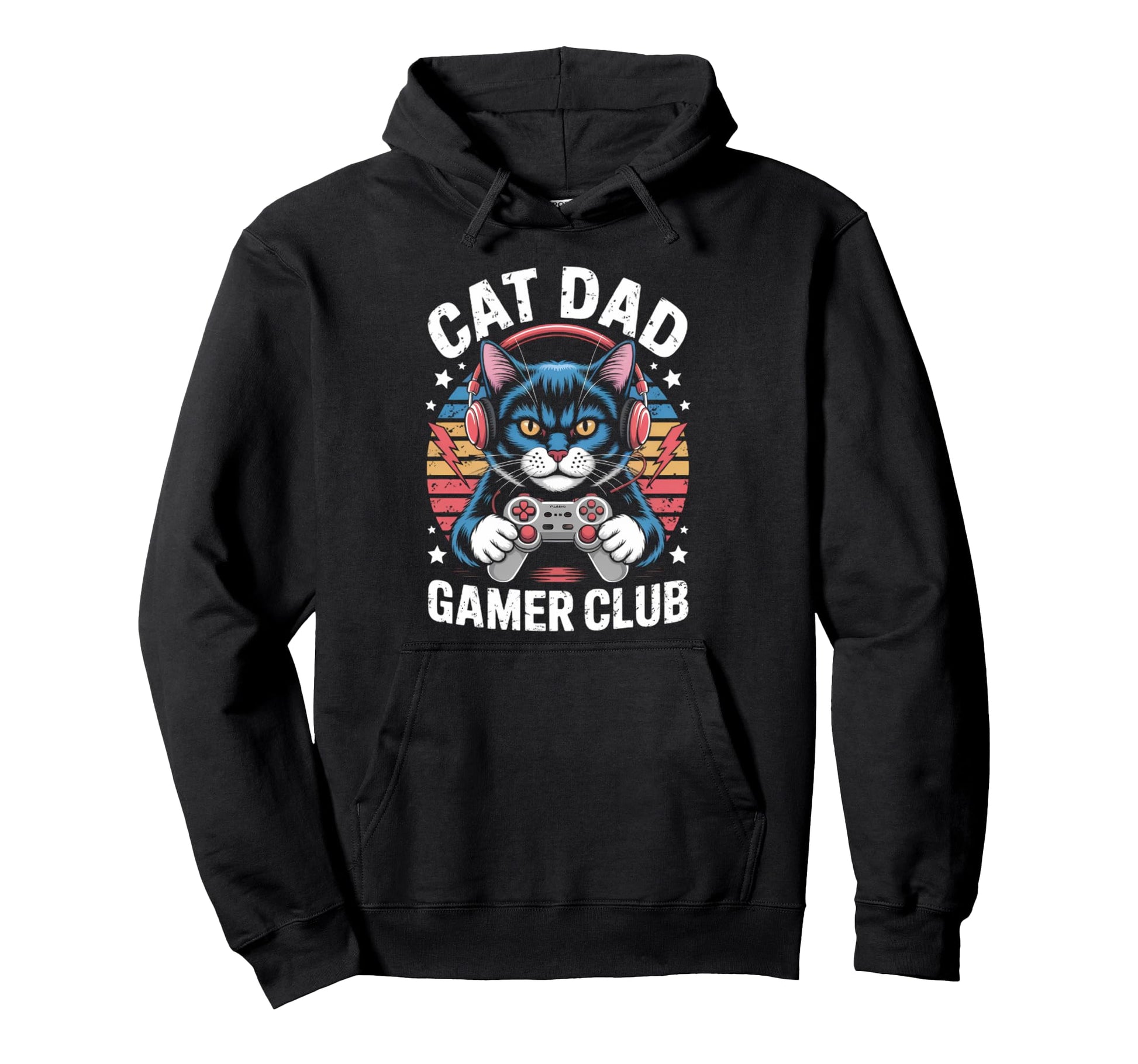 Funny Cat Dad Gamer Club Him Video Hoodie - Aesthetic Graphic for Adults - T-Shirt, Sweatshirt, Hoodie
