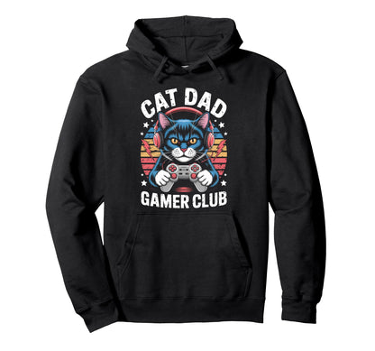 Funny Cat Dad Gamer Club Him Video Hoodie - Aesthetic Graphic for Adults - T-Shirt, Sweatshirt, Hoodie