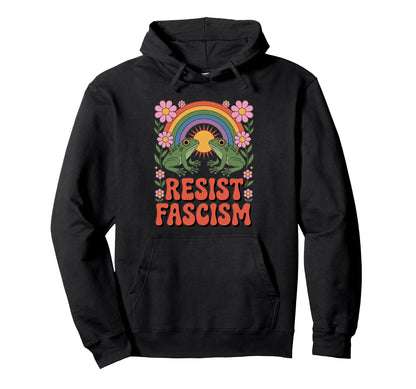 Frog Resist Fascism Groovy Rainbow No Hoodie - Minimalist Print for Adults - T-Shirt, Sweatshirt, Hoodie