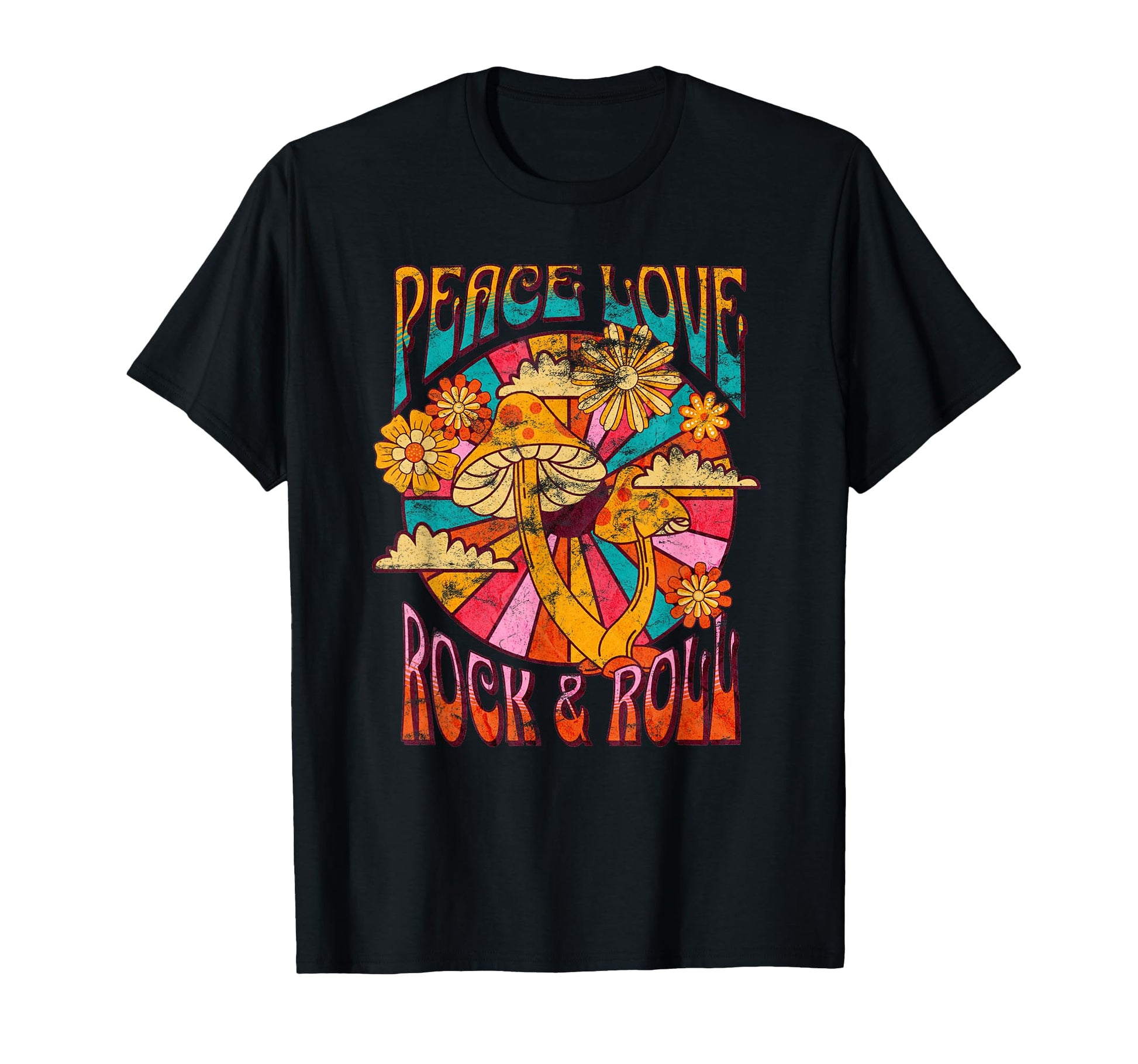 Peace Love Rock And Roll Groovy 70S T-Shirt - Minimalist Print for Adults - T-Shirt, Sweatshirt, Hoodie