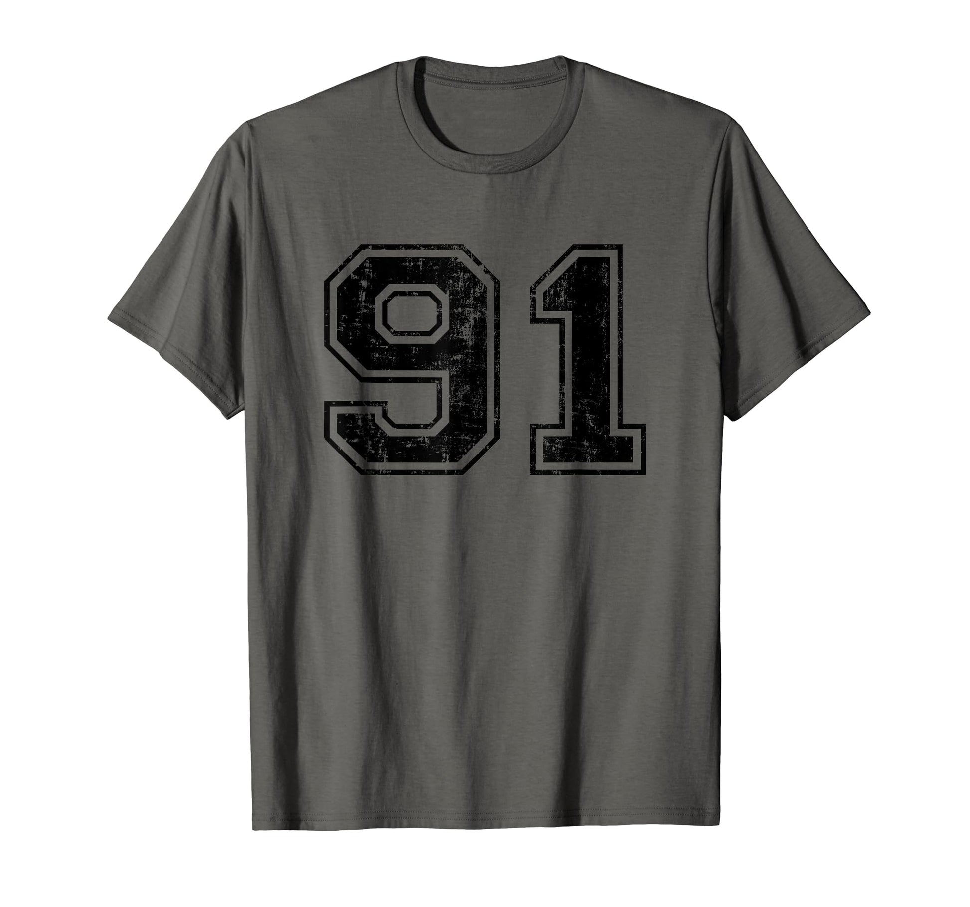 Number 91 Varsity Distressed Sport Team T-Shirt - Unique Graphic Unisex - T-Shirt, Sweatshirt, Hoodie
