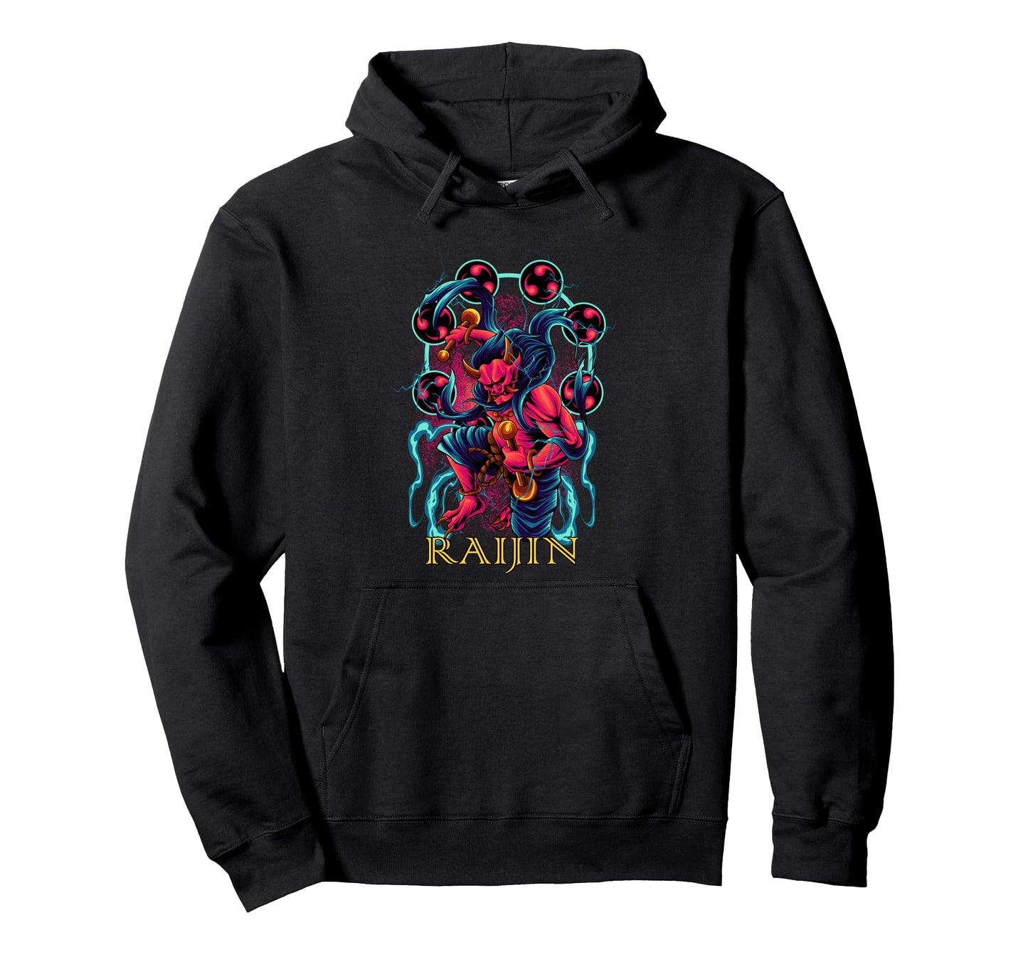 Raijin Oni Demon Japan Aesthetic Edgy Hoodie - Minimalist Print for Adults - T-Shirt, Sweatshirt, Hoodie
