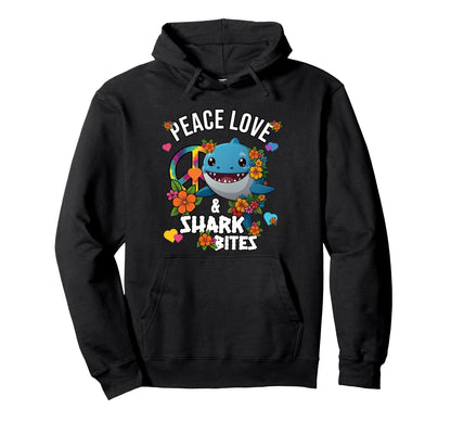 Funny Shark Vibes Peace Love And Shark Hoodie - Streetwear Style Men Women - T-Shirt, Sweatshirt, Hoodie