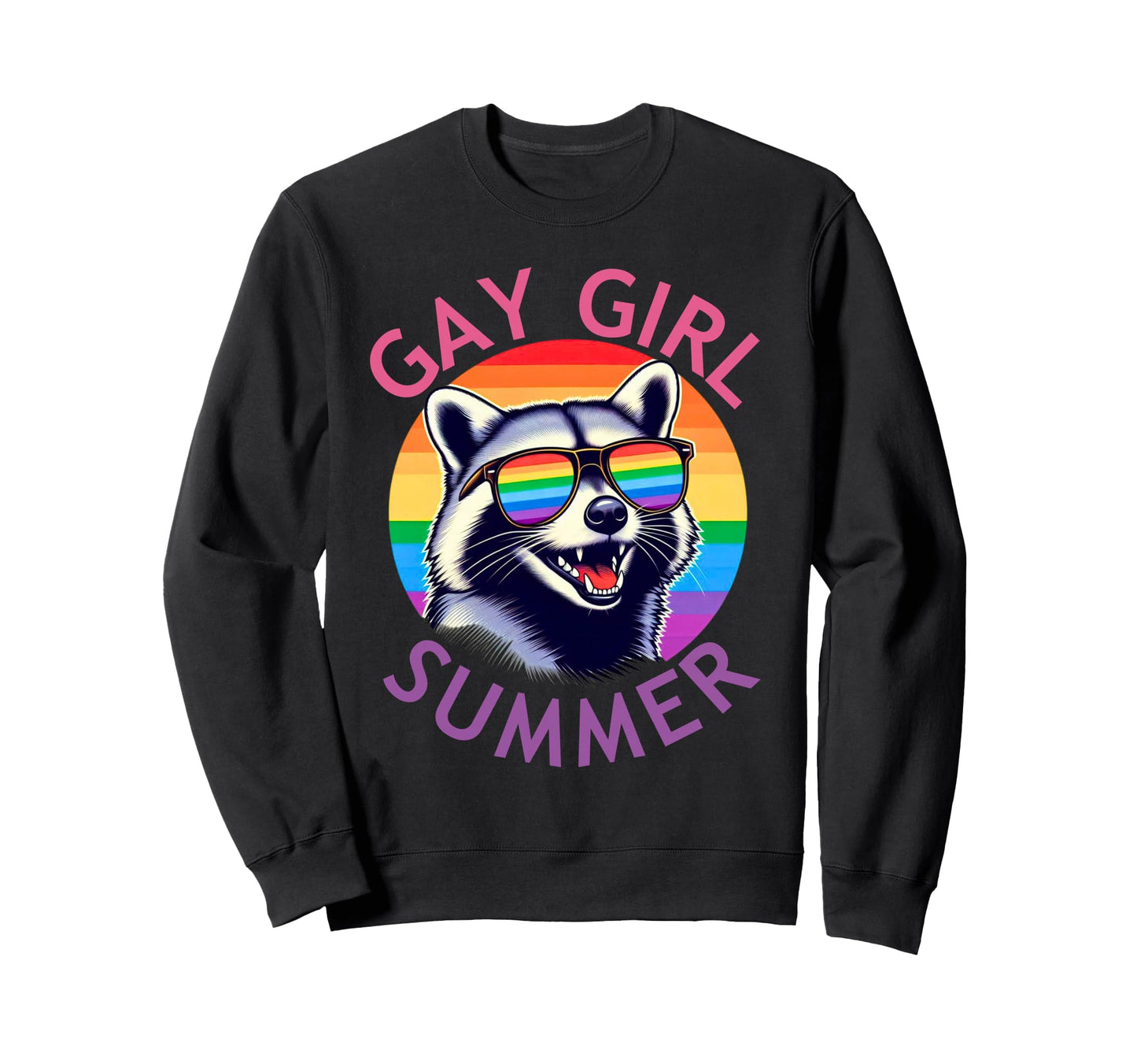 Gay Summer Feral Raccoon Rainbow Sweatshirt - Fun Novelty Design Unisex - T-Shirt, Sweatshirt, Hoodie