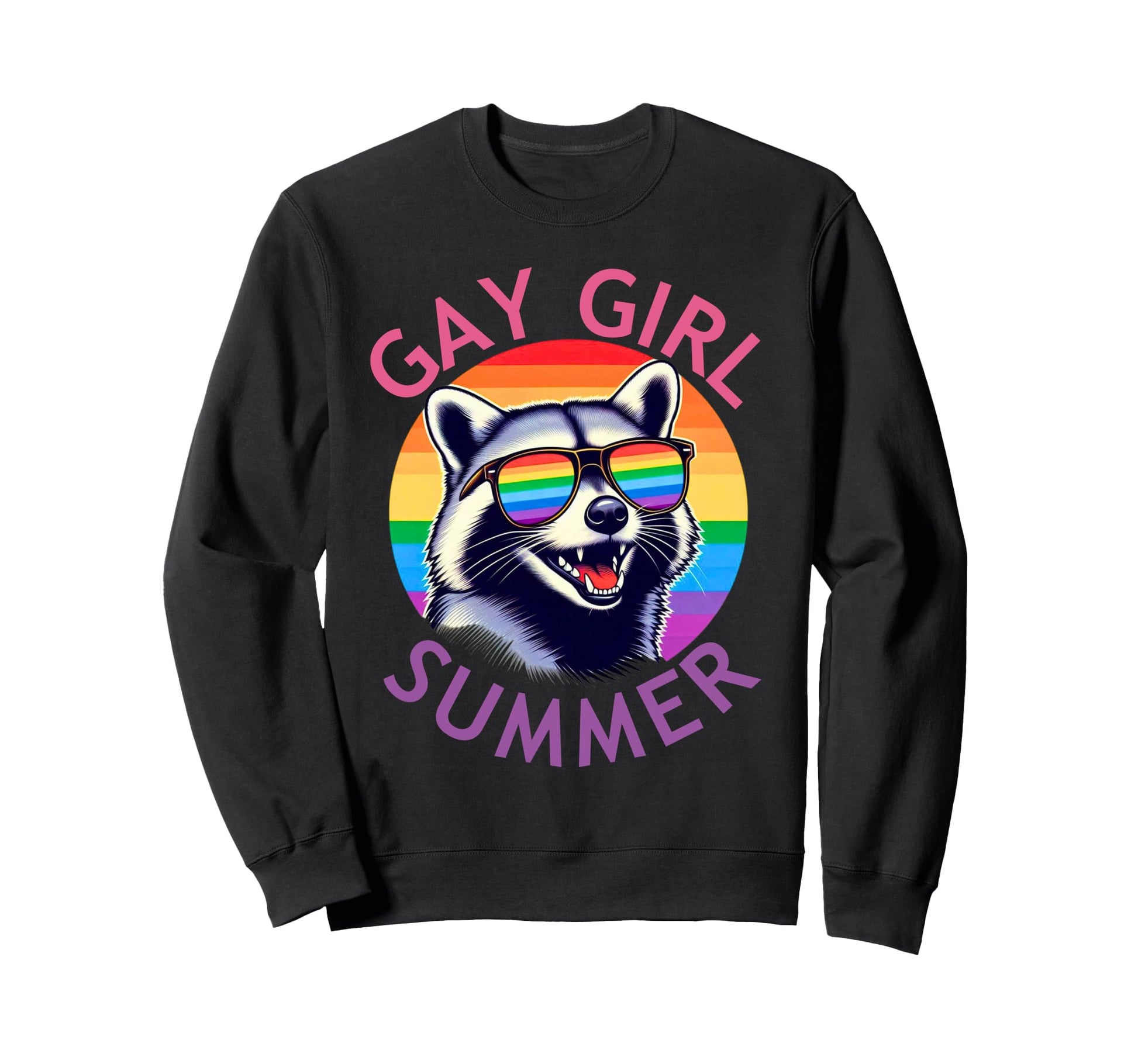 Gay Summer Feral Raccoon Rainbow Sweatshirt - Fun Novelty Design Unisex - T-Shirt, Sweatshirt, Hoodie