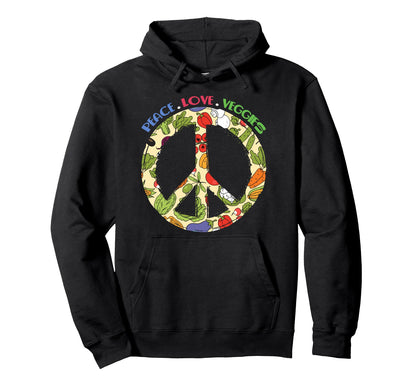 Peace Love Veggies Vegetarian Hoodie - Aesthetic Graphic for Adults - T-Shirt, Sweatshirt, Hoodie