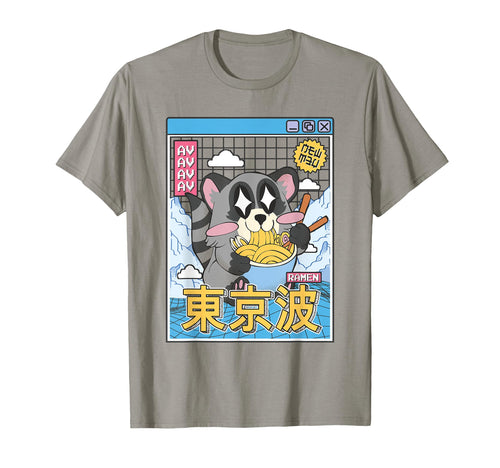 Raccoon Eating Ramen Kawaii Vaporwave T-Shirt - Aesthetic Graphic Unisex - T-Shirt, Sweatshirt, Hoodie