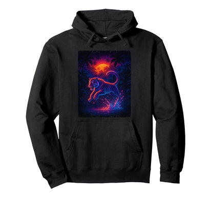 80S Jungle Tiger Vaporwave Aesthetic Hoodie - Novelty Apparel for Adults - T-Shirt, Sweatshirt, Hoodie