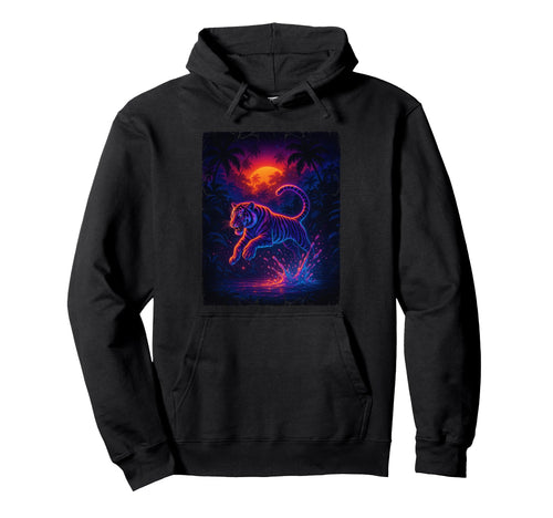 80S Jungle Tiger Vaporwave Aesthetic Hoodie - Novelty Apparel for Adults - T-Shirt, Sweatshirt, Hoodie