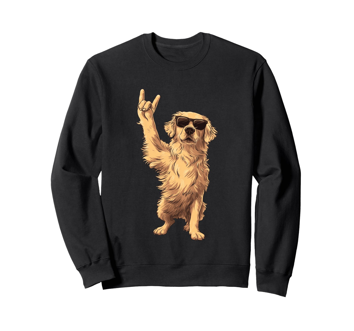 Golden Retriever Rock Hand Sign Sweatshirt - Aesthetic Graphic for Adults - T-Shirt, Sweatshirt, Hoodie