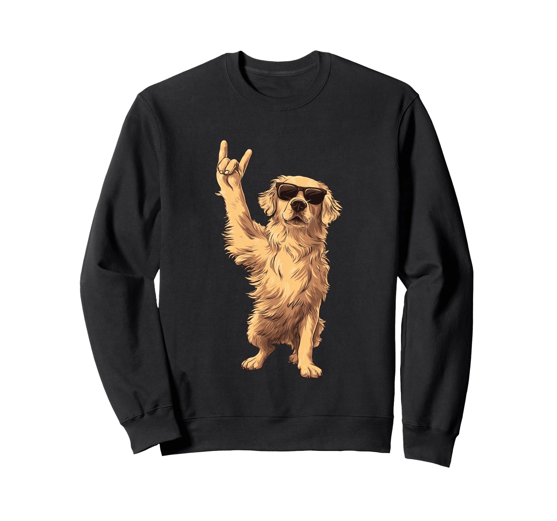 Golden Retriever Rock Hand Sign Sweatshirt - Aesthetic Graphic for Adults - T-Shirt, Sweatshirt, Hoodie