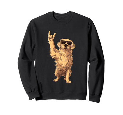 Golden Retriever Rock Hand Sign Sweatshirt - Aesthetic Graphic for Adults - T-Shirt, Sweatshirt, Hoodie