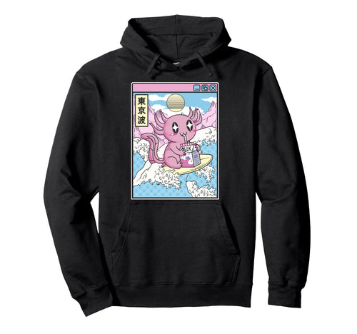 Surfing Axolotl Drinking Strawberry Milk Hoodie - Graphic Print Men Women - T-Shirt, Sweatshirt, Hoodie